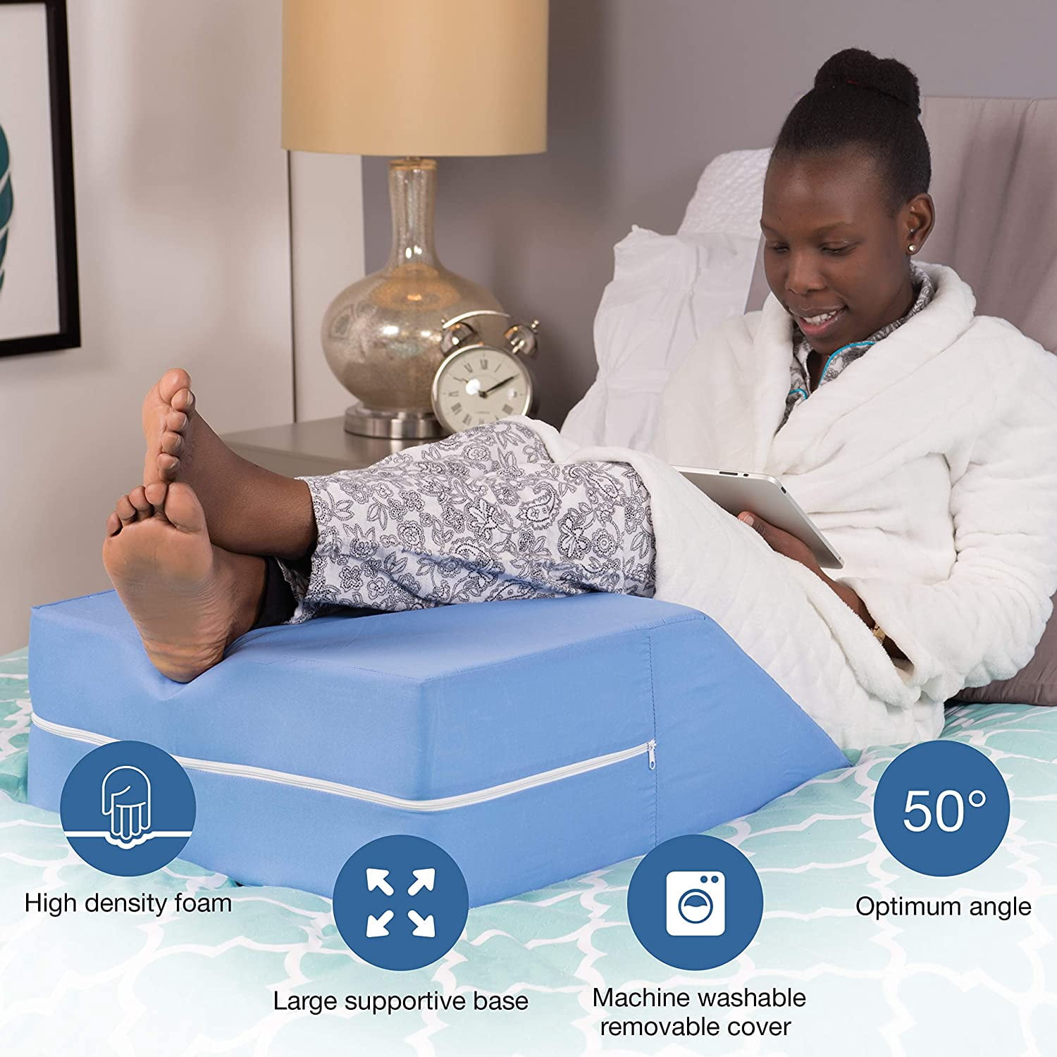 Firm Leg Wedge Pillow for Back Pain Relief, High-Density Foam, Bed Wedge Pillow For Legs Elevation, Knee Pain, Post Surgery Pillow, Circulation and Swelling, Pregnancy