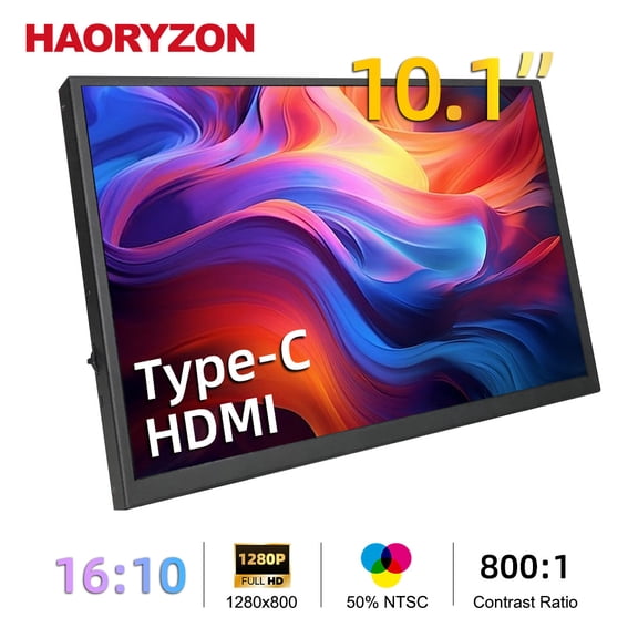 HAORYZON Small Portable Monitor Compact Monitor Extended Screen 10.1-inch Full HD 1280x800 250Nits Lcd Video Screen for Factory Automation Laptop PC Cameras