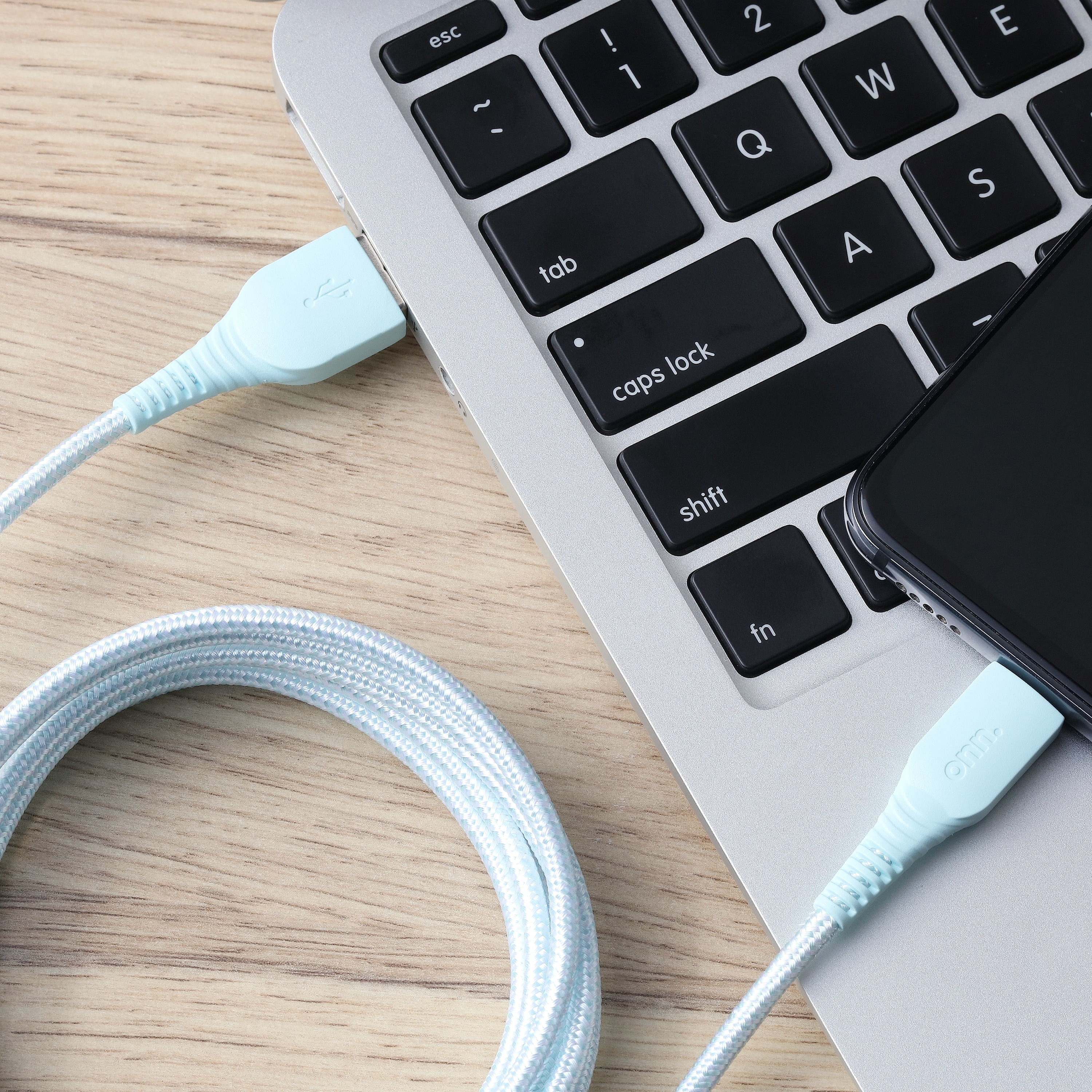 onn. 6' Braided USB-C to USB Cable, Aqua