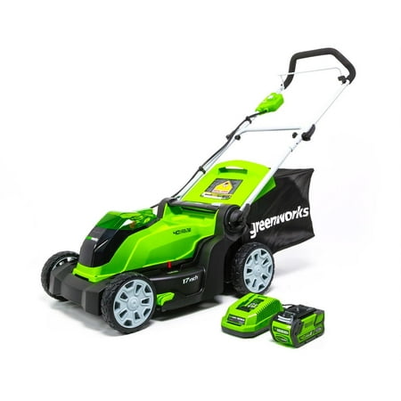 Greenworks 40V 17-inch Cordless Walk-Behind Push Lawn Mower with 4.0 Ah Battery and Charger, 2508302