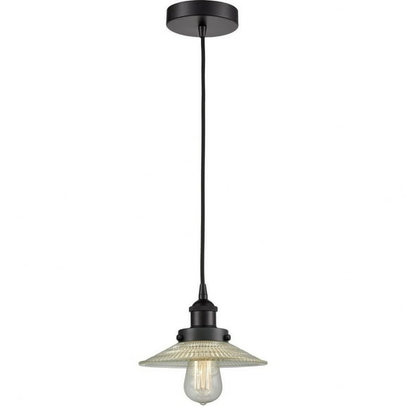 616-1PH-BK-G2-LED-Innovations Lighting-Halophane - 1 Light Mini Pendant In Industrial Style-8 Inches Tall and 8.5 Inches Wide Matte Black Clear