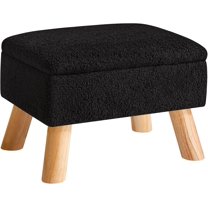 Storage Ottoman, Footstool, Small Foot Stool with Sturdy Wood Legs Stool, Foot Rest with Padded Seat, for Living Room Bedroom Couch Enterway 15.75''D×11.81" W×11.02" H Black