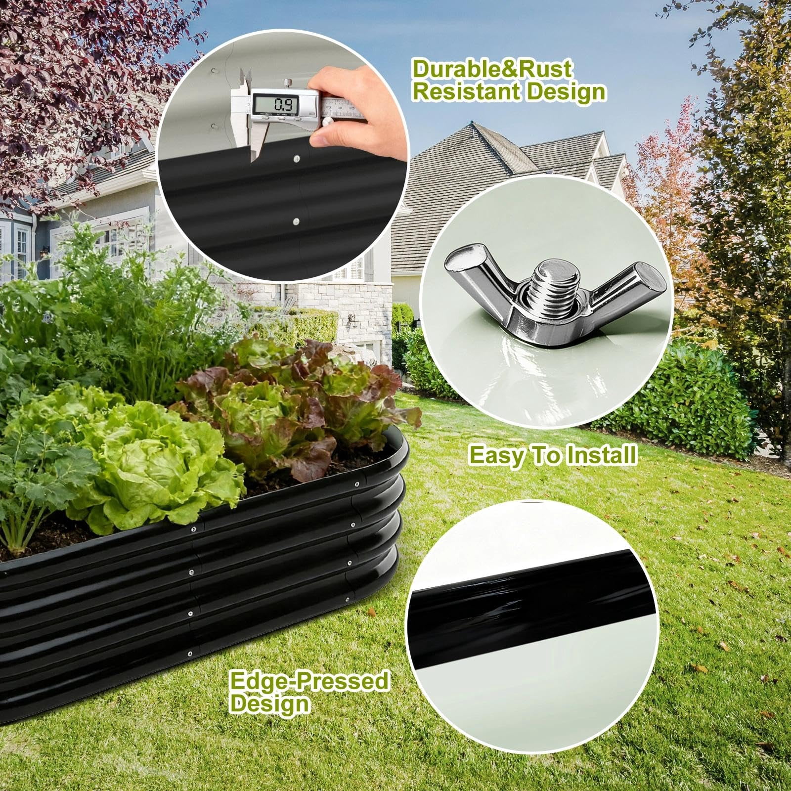 LIALEX 2 Sets Black Galvanized Raised Garden Bed 4 by 2 Feet Oval Lightweight Metal Planter Boxes Outdoor with Easy Assembly, Rust Resistant