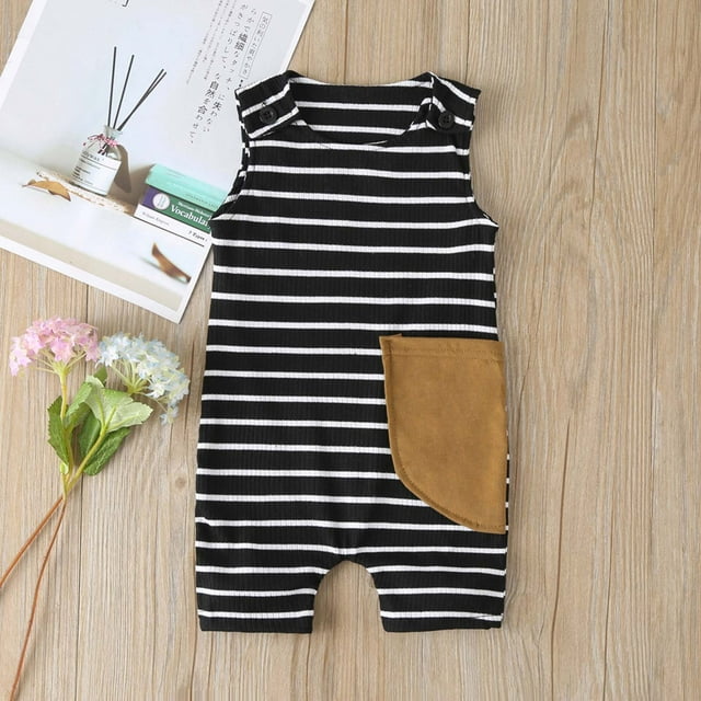EGNMCR Rompers for Kids Summer Toddler Baby Girl Boy Strip Cloth Striped Sleeveless Jumpsuit Romper Kid Rompers