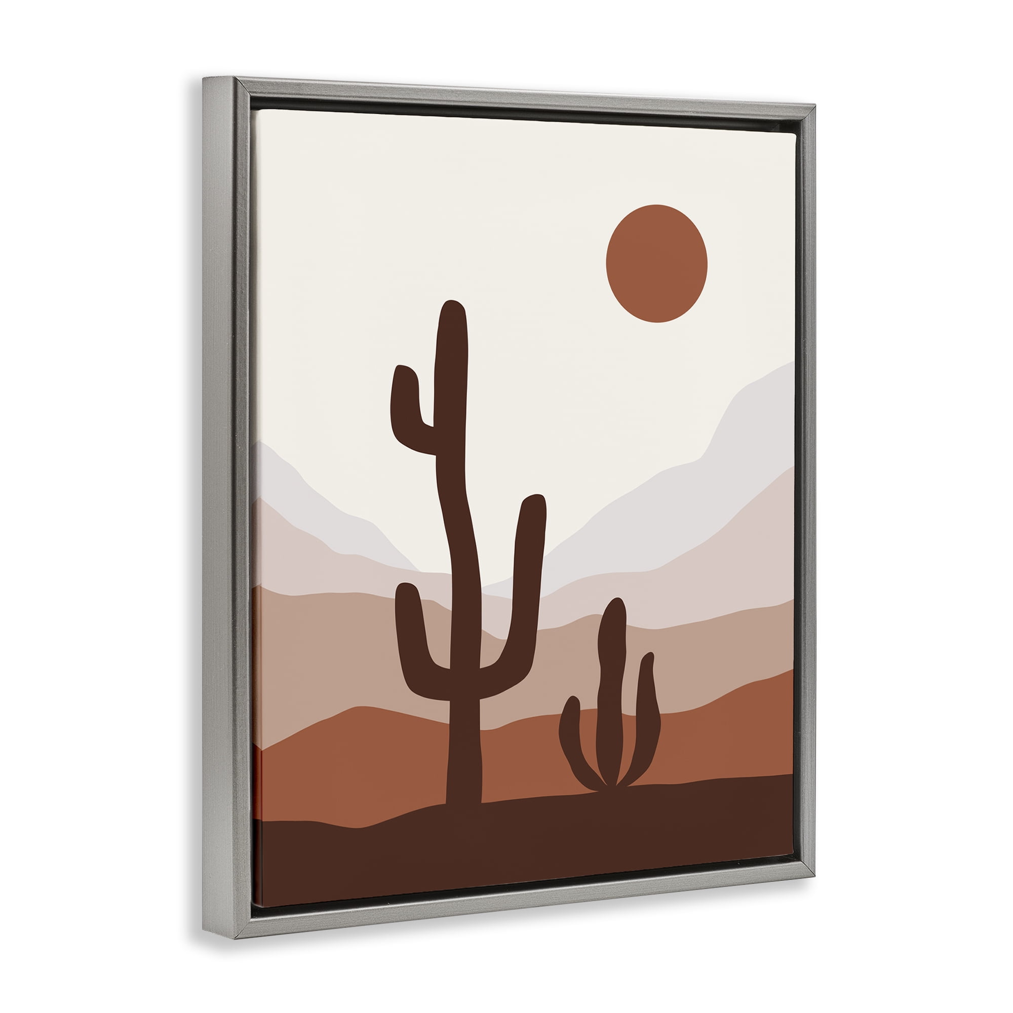 Stupell Industries Sun Over Desert Life Abstract Painting Gray Floater Framed Canvas Art Print Wall Art, 25 x 31