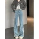 thumbnail image 3 of Pantalones vaqueros rectos americanos de cintura alta y pierna ancha para mujer, pantalón vaquero con bordado de mariposa, con cremallera, hasta el tobillo, Y2k, Vintage, 3 of 5