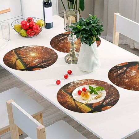 

Round Grid Placemat One Sizex6 Round Placemat PVC Plate Mat，15.4 Inch Non-Slip and Heat Resistant Table Placemat Dining Room Placemat Autumn Tree Scene