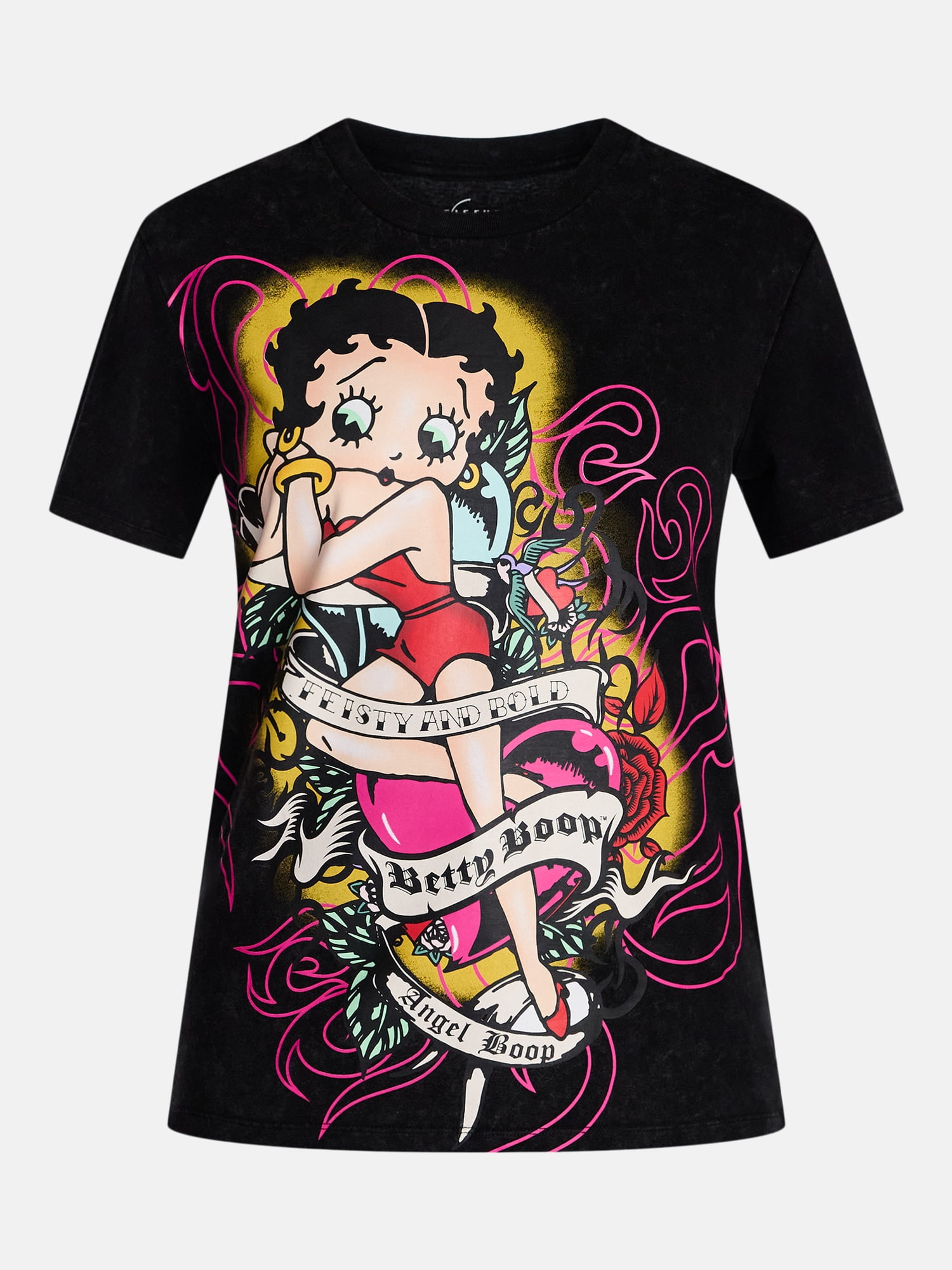 Betty Boop Women's Mineral Washed Graphic Tee with Short Sleeves, Sizes XXS-XXL