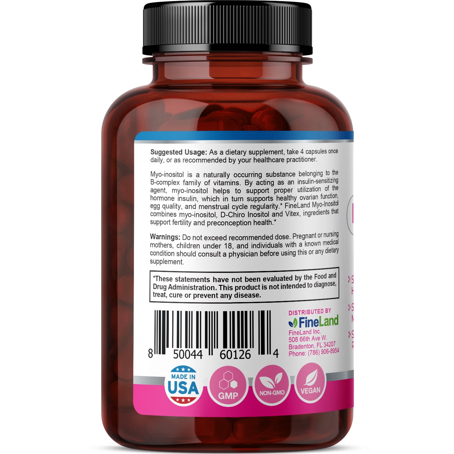Fineland Vitamins Myo-Inositol Hormonal Balance Support 120 Count