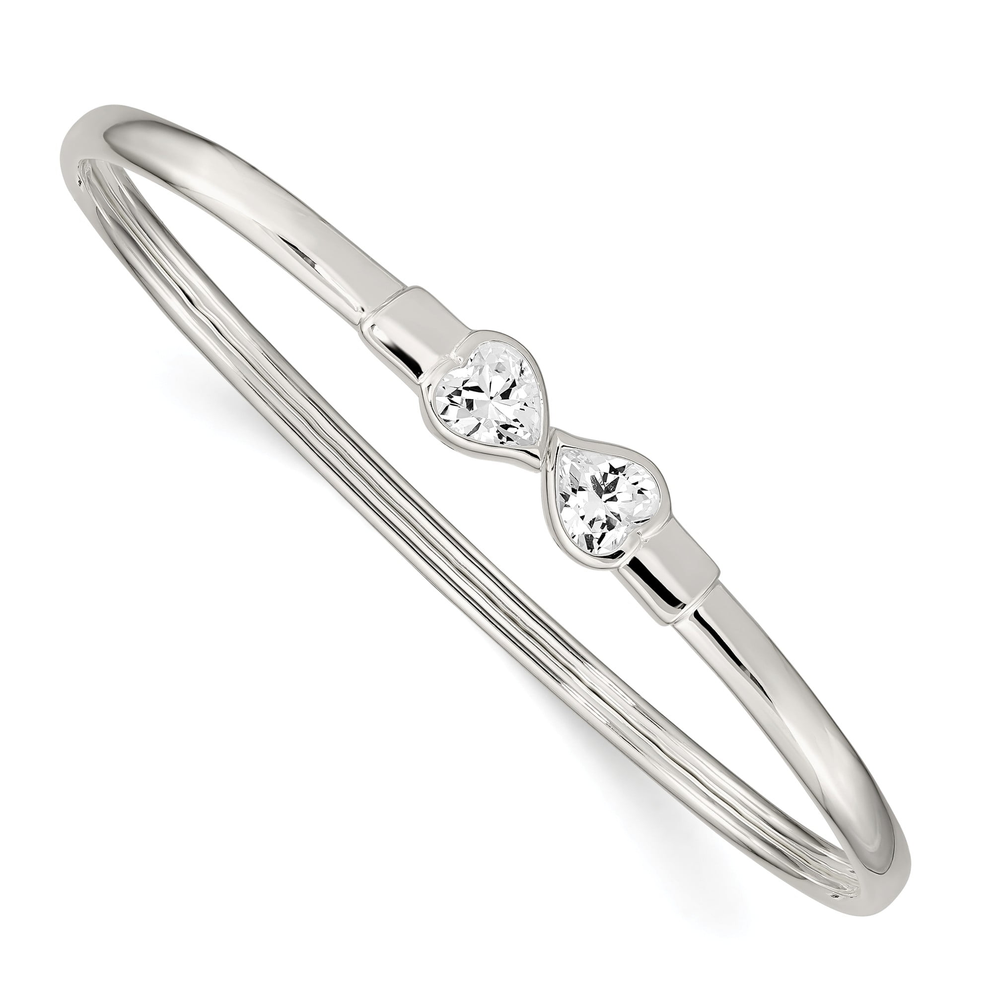 Bonyak Jewelry Sterling Silver CZ Heart Open/Flexible Bangle Bracelet