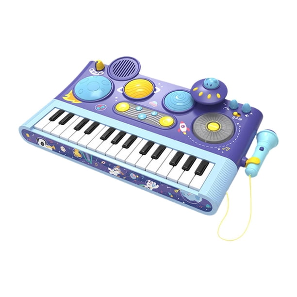 Juguete musical de piano y tambor con micrófono para el Día del Niño, Navidad y bebés. Púrpura