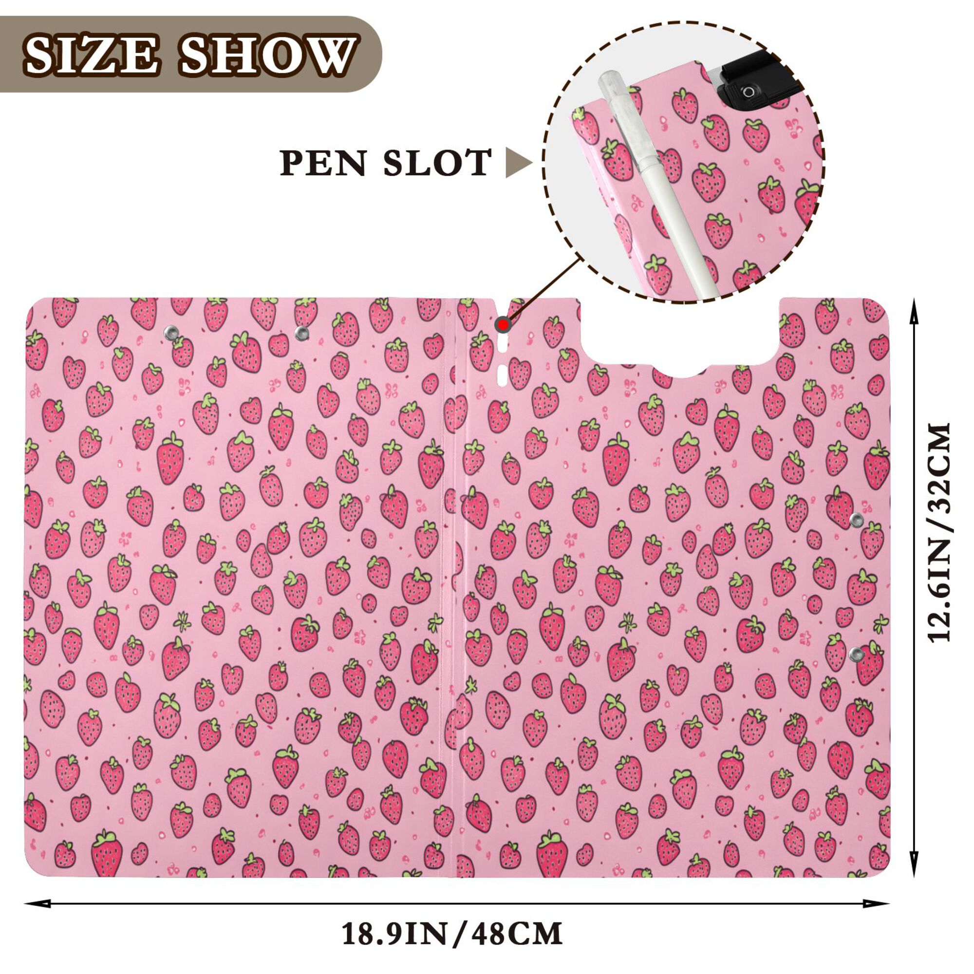 FORMRS A4 Clipboard Folder with Pen Holder Horizontal Foldable School Office Binder, Strawberry Bliss