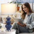 thumbnail image 3 of Triple Gourd Ceramic Table Lamps Set of 2, Modern Blue Bedside Lamps with USB A+C Ports & AC Outlet, 3 Way Touch Control Contemporary Nightstand Lamps for Bedroom Living Room, 3 of 18