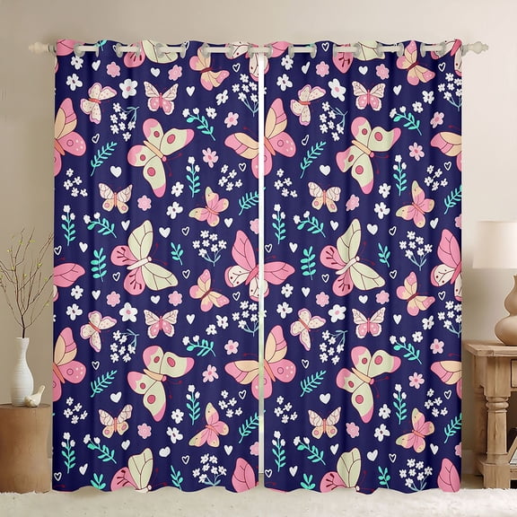 Manfei Bohemian Butterfly Floral Blackout Curtains,Countryside Leaves Window Curtains Pack of 2 (38x45 Each)