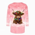 thumbnail image 5 of CLOISE Women's 3/4 Sleeve Tops Plus Size Christmas Cow Crew Neck Pullover Tee Shirts Slim Festive Holiday Photos Outfits Pink 3XL, 5 of 5