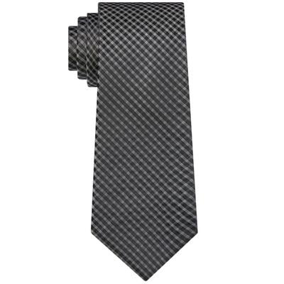 Calvin Klein Men's Slim Gingham Check Tie Dark Grey Necktie