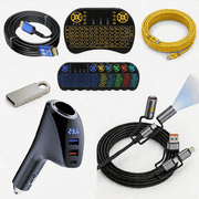 Electronics Accessories Gift Bundle (6-in-1) – USB Flash Drive, HDMI Cable, Ethernet Cable, Multi Charging Cable, Car Charger & Mini Keyboard – Travel & Office Essentials Kit
