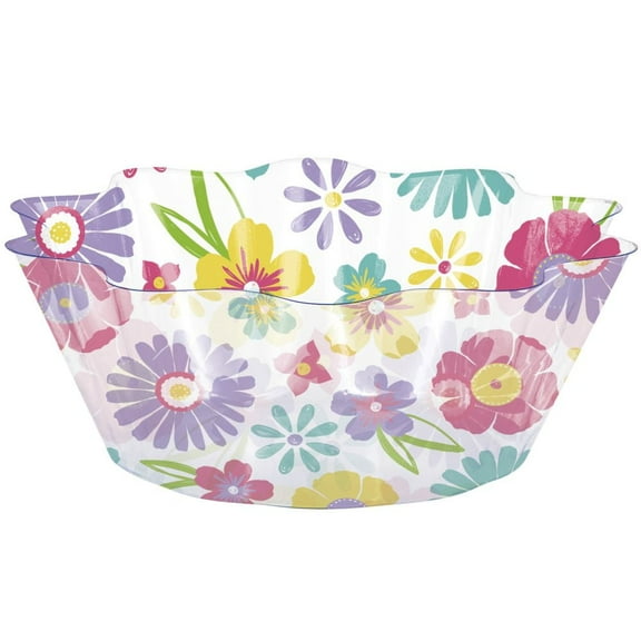 Spring Flowers 8-inch Clear Fluted Plastic Bowl