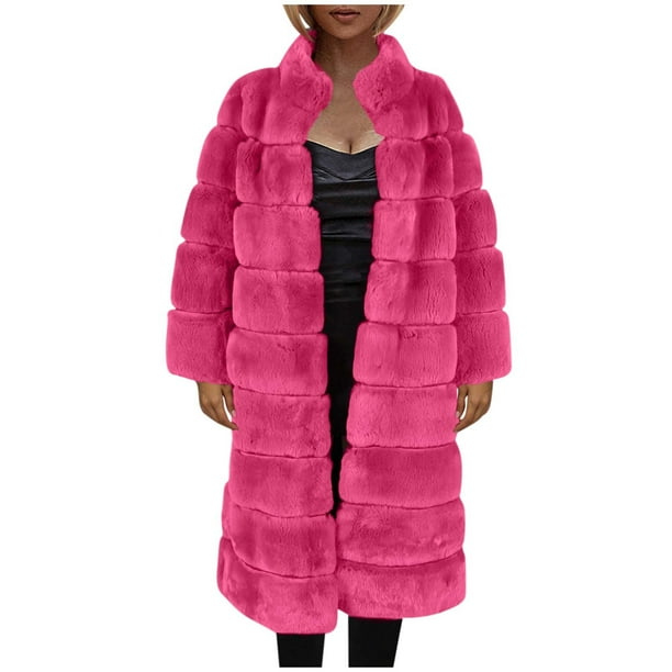 Meichang Women Winter Jacket Long Faux Fur Coat Open Front Long