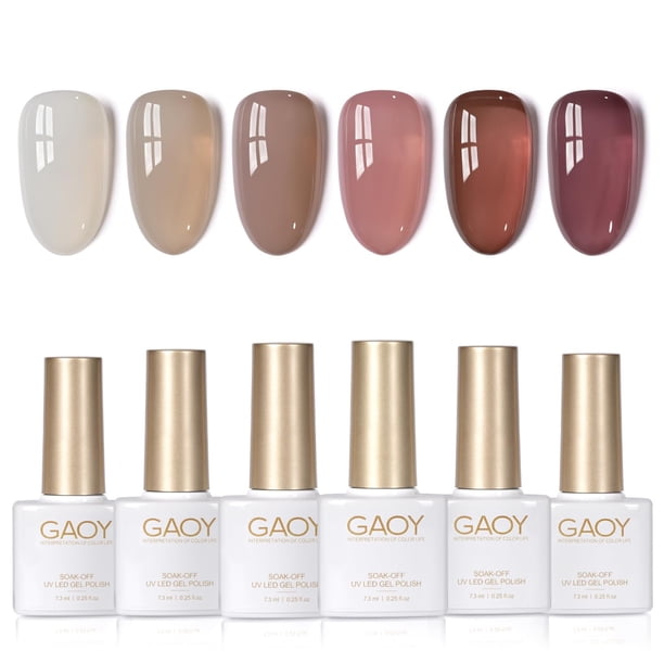 Set de esmaltes de uñas en gel GAOY Jelly Brown White, 6 colores, 7,3 ml