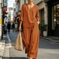 thumbnail image 5 of Guluxicc Women's 2-Piece Outfit Sets V-Neck 3/4 Sleeve Blouse and Wide Leg Pants Casual Loungewear Suit, 5 of 7
