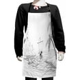 thumbnail image 1 of Beach Kids Apron, Seascape Sketch with Boat Palm Tree and Lighthouse Coastal Hand Drawn Artwork, Boys Girls Apron Bib with Adjustable Ties for Cooking Baking Painting, Black and White, by Ambesonne, 1 of 2