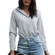thumbnail image 1 of Blusa de mujer con cuello en V, manga larga, Color puro, fibra de poliéster suave, camisa cómoda para mujer para el trabajo diario, 1 of 6