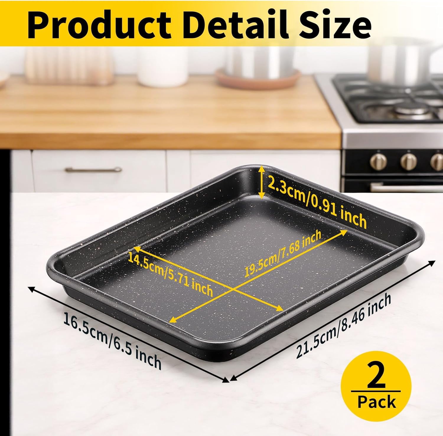 Small Baking Sheet Pan, 2 Pack 8.5x6.5 Inch Mini Small Cookie Sheets for Individual Baking Cooking Serving, Cookie Roll Cake Brownie Pan Tray for Oven - Black Speckle