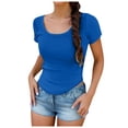 thumbnail image 1 of Women's T Shirts Ladies Short Sleeve Scoop Neck Ribbed Slim Fit Basic T Shirt Oversized Tshirts Blue S, 1 of 4