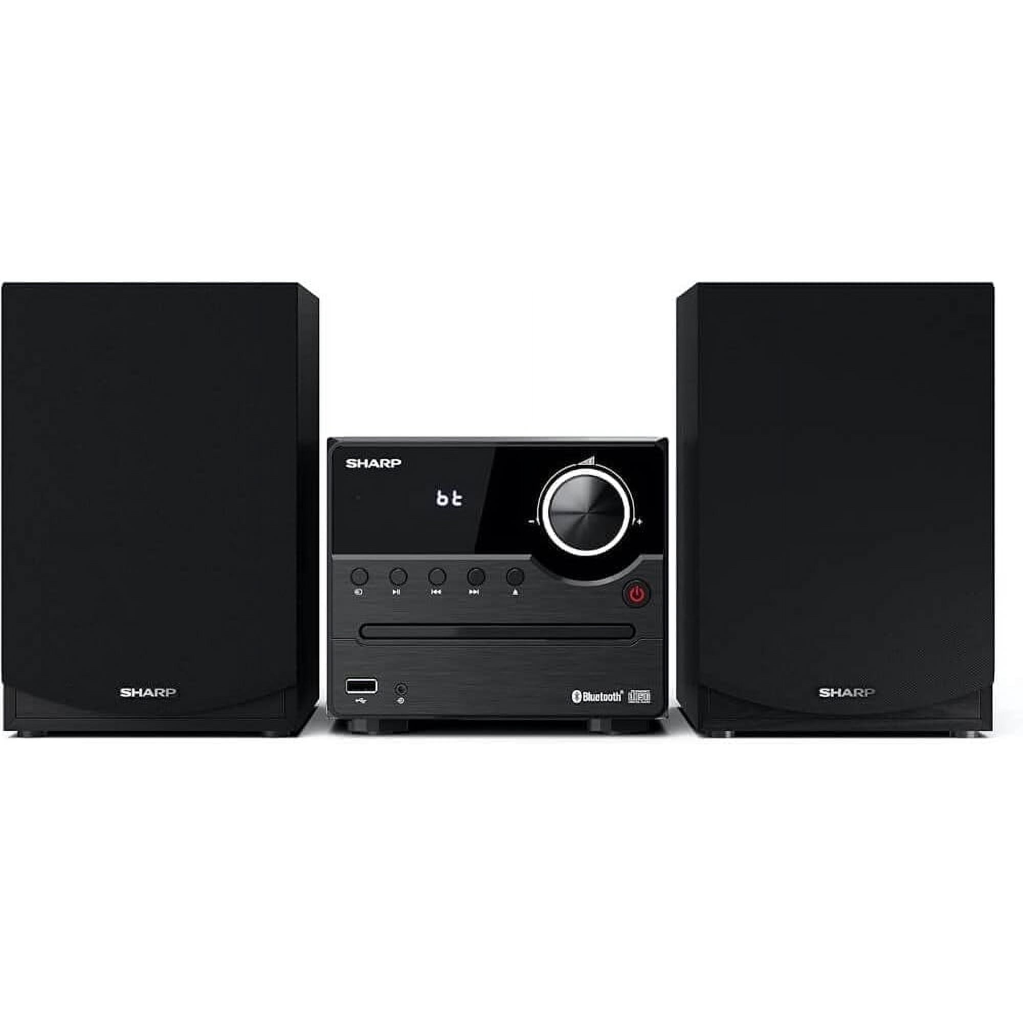 Sharp XL-B512 Micro Component Wireless Bluetooth Audio Streaming & CD Player Wood Speaker System + Remote, USB Port, MP3 Playback, FM Stereo Digital Tuner, Aux Input, Black Oak