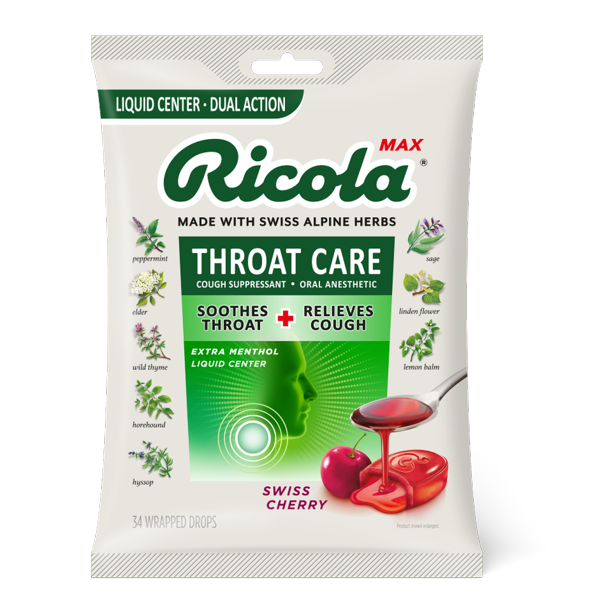Ricola Max Throat Care Swiss Cherry Cough Drops, 34 Count
