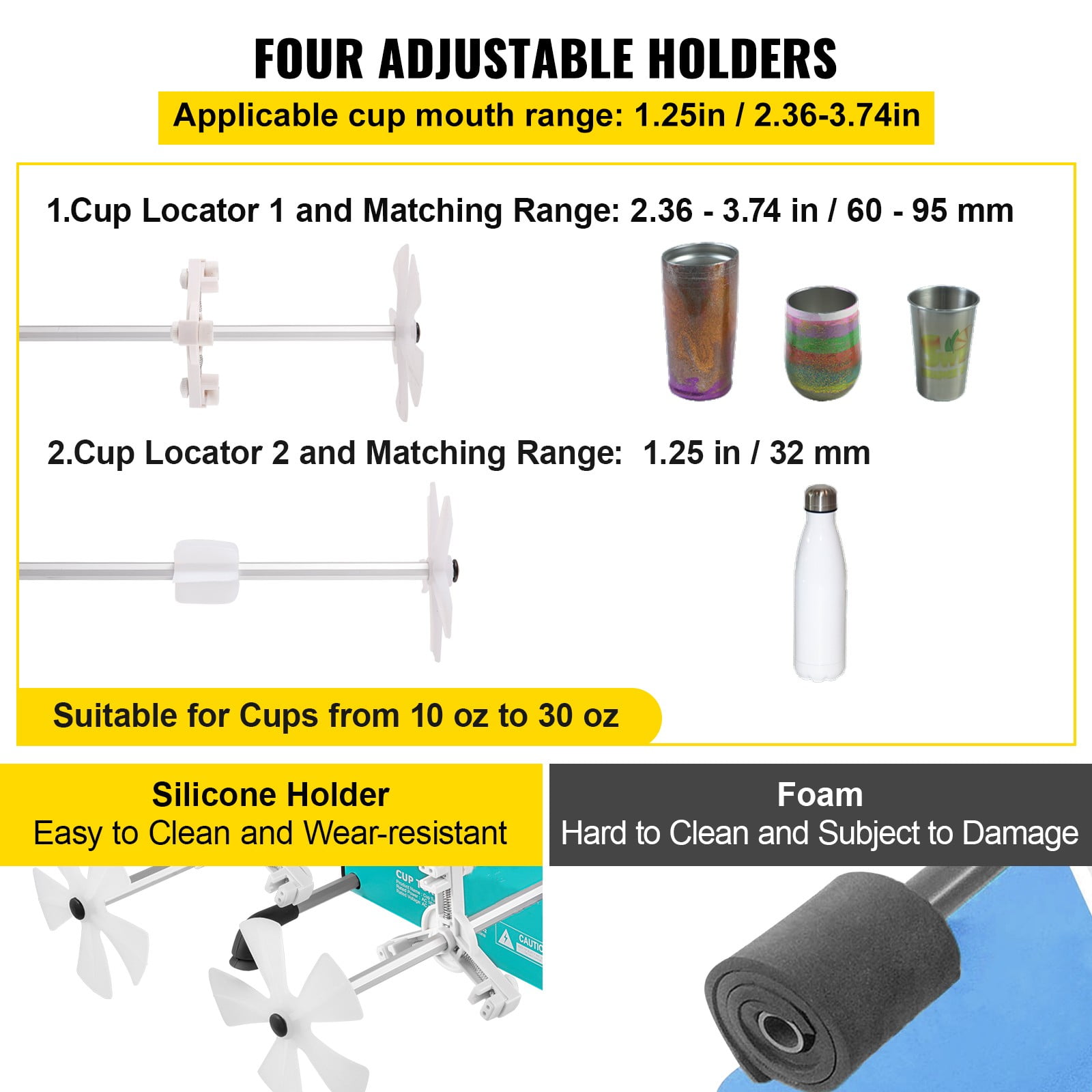 VEVOR 4 Cup Turner for Crafts Tumbler, 2 Speeds Multiple Tumbler Spinner Rotator Machine Kit with 4 Removable and Adjustable Arms, Mute Motor, 4 Independent Switches for DIY Epoxy Glitter Crafts