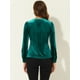 thumbnail image 4 of Blusa de mujer con cuello en V y manga larga de terciopelo con pliegues delanteros y botones Verde L, 4 of 5