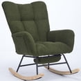 thumbnail image 2 of PAPROOS Rocking Nursery Chair with Footrest, Upholstered Glider Chair with High Backrest and Side Pocket, Teddy Fabric Rocker Accent Armchair for Nursery Bedroom Living Room, Dark Green, 2 of 10