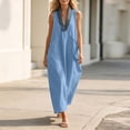 thumbnail image 2 of Eawtki Women's V Neck Sleeveless Maxi Dress Denim Trim With Pockets Loose Fit Casual Summer Linen Blend Dress, 2 of 7
