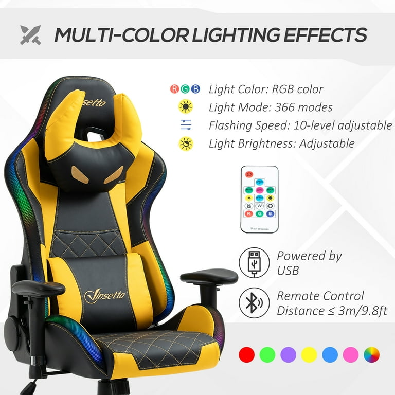 Vinsetto Gaming Chair with RGB LED Light, 3D Arm, Lumbar/Head