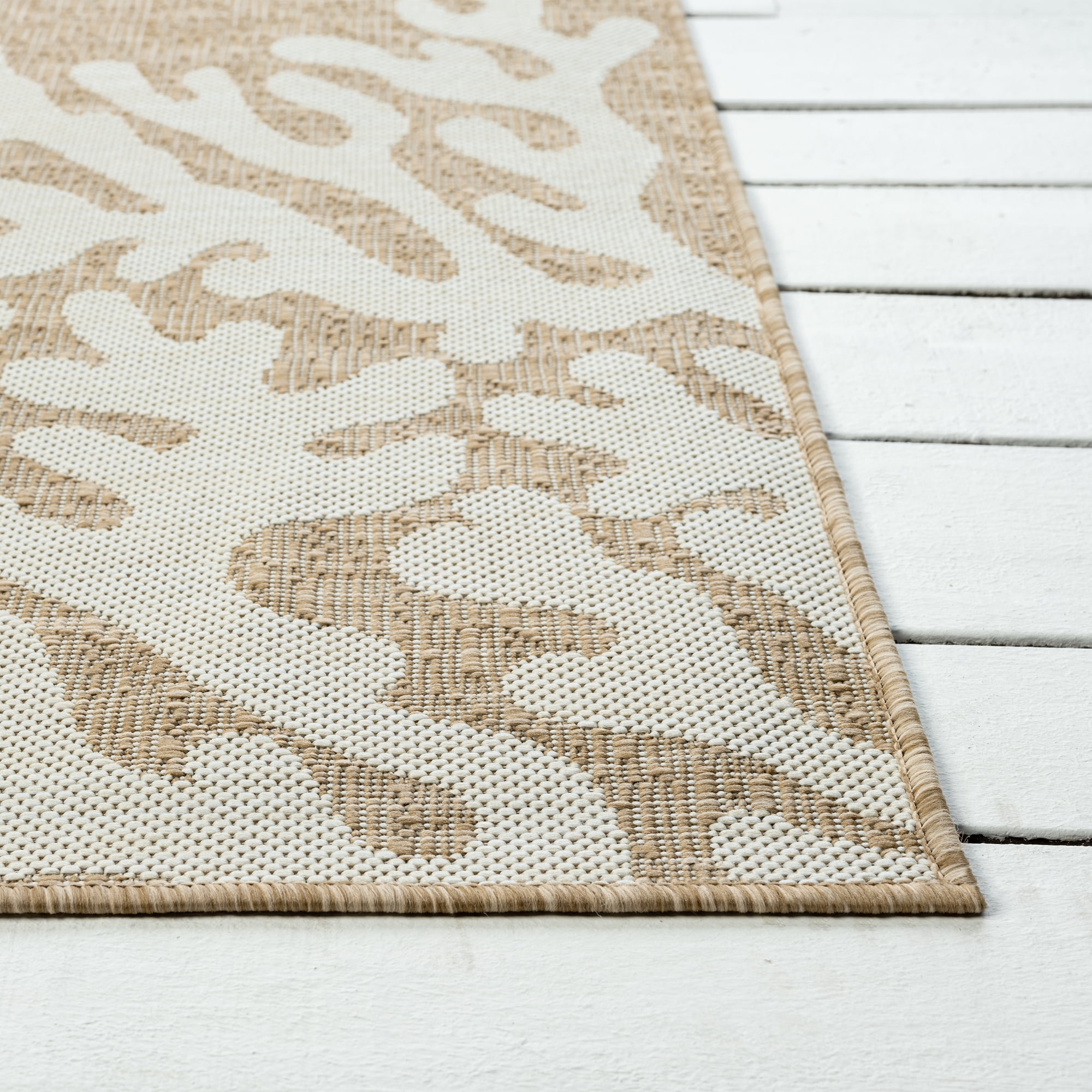 Ox Bay Dom Floral Nautical Performance Polypropylene Indoor Outdoor Area Rug, Beige, 5' x 7'