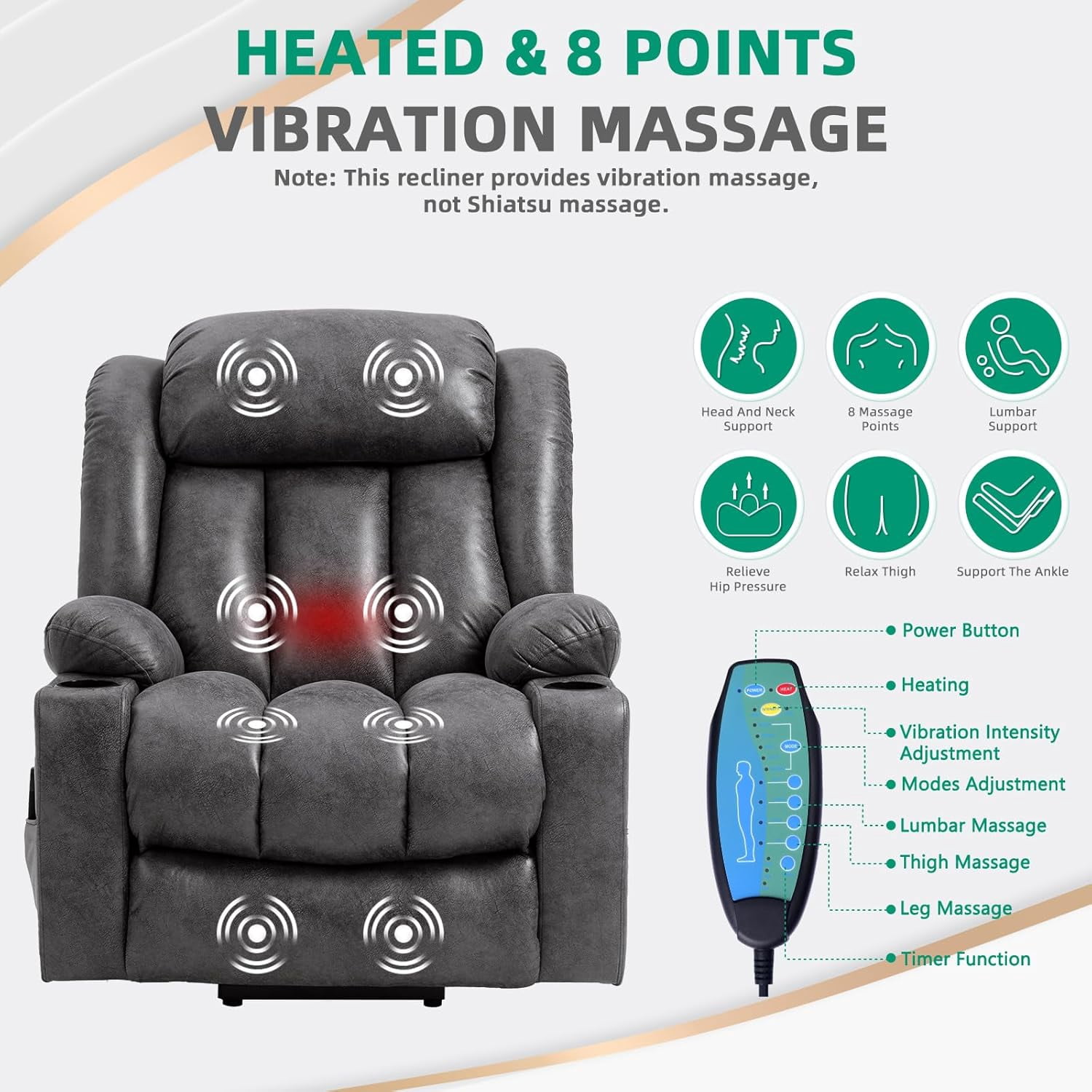 VIVIJASON Tall Man Large Power Lift Recliner Chair with Heat and Massage for Elderly, Overstuffed Wide Electric Lift Recliner with 2 Cup Holder, Extended Footrest, Side Pockets & USB Ports (Grey)