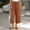 thumbnail image 2 of LEAVINGSUO Linen Pants for Women Solid Color Casual Decorative Button Drawstring Capri Trousers Orange XXL, 2 of 8