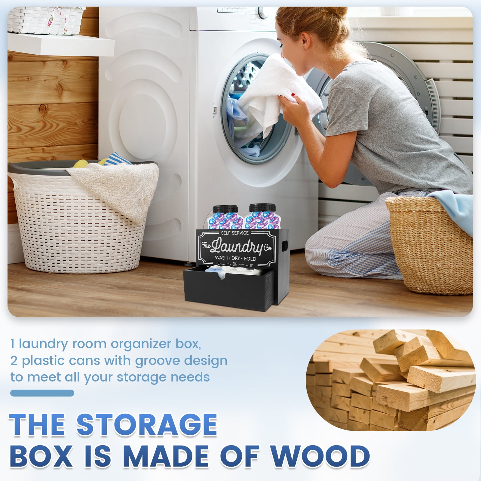 1 Unit 21 CM Solid Wood Laundry Dispenser Professional High Capacity Organization