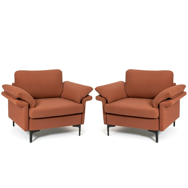 Costway Ensemble de 2 Fauteuil d'Appoint en Tissu avec Canapé Simple Rembourré avec Pieds en Métal Rouille Rouge