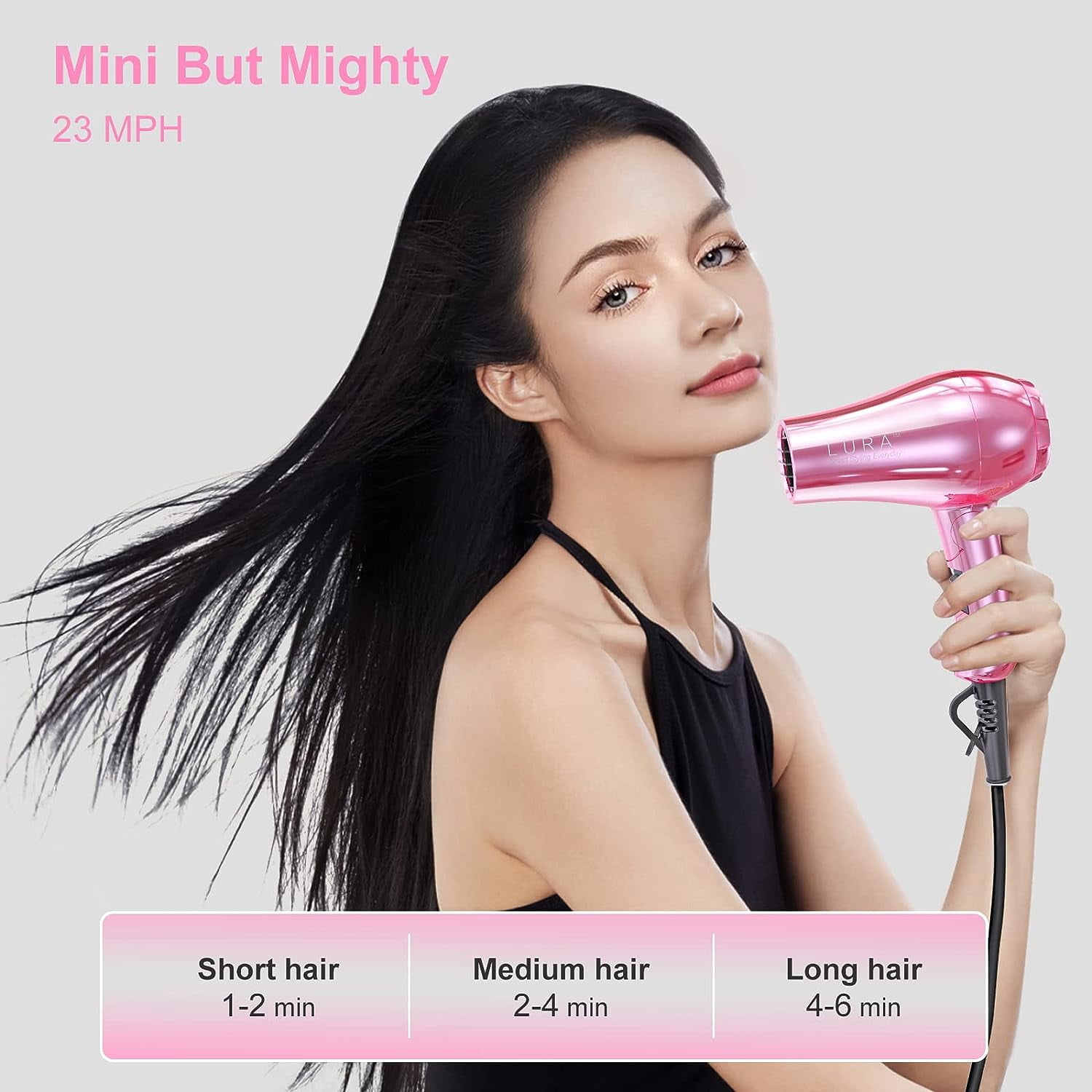 Lura Portable Travel Hair Dryer Dual Voltage Small Mini Blow Dryer with EU Plug Folding Handle,with Concentrator & Diffuser Attachment