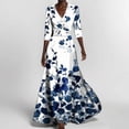 thumbnail image 3 of Red Floral Satin Wrap Maxi Dress V-Neck 3/4 Sleeve A-Line Flowy Evening Gown, 3 of 6