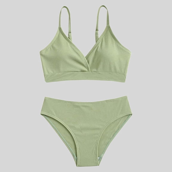 Ticikt Girls Two-Piece Bikini Swimsuit, Solid Color V-Neck Bathing Suit for Kids 8-16 Years