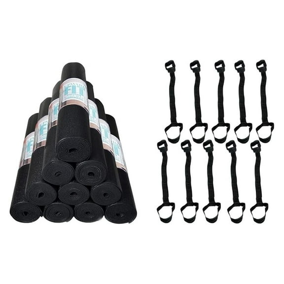 10-Pack Classic Yoga Mat With Carrying Strap, 68" x 24" Non Slip , 4mm Thick Fitness Mat, Anti-Tear, Bulk Yoga Mats for Home Workout, Gym, School, or Studio