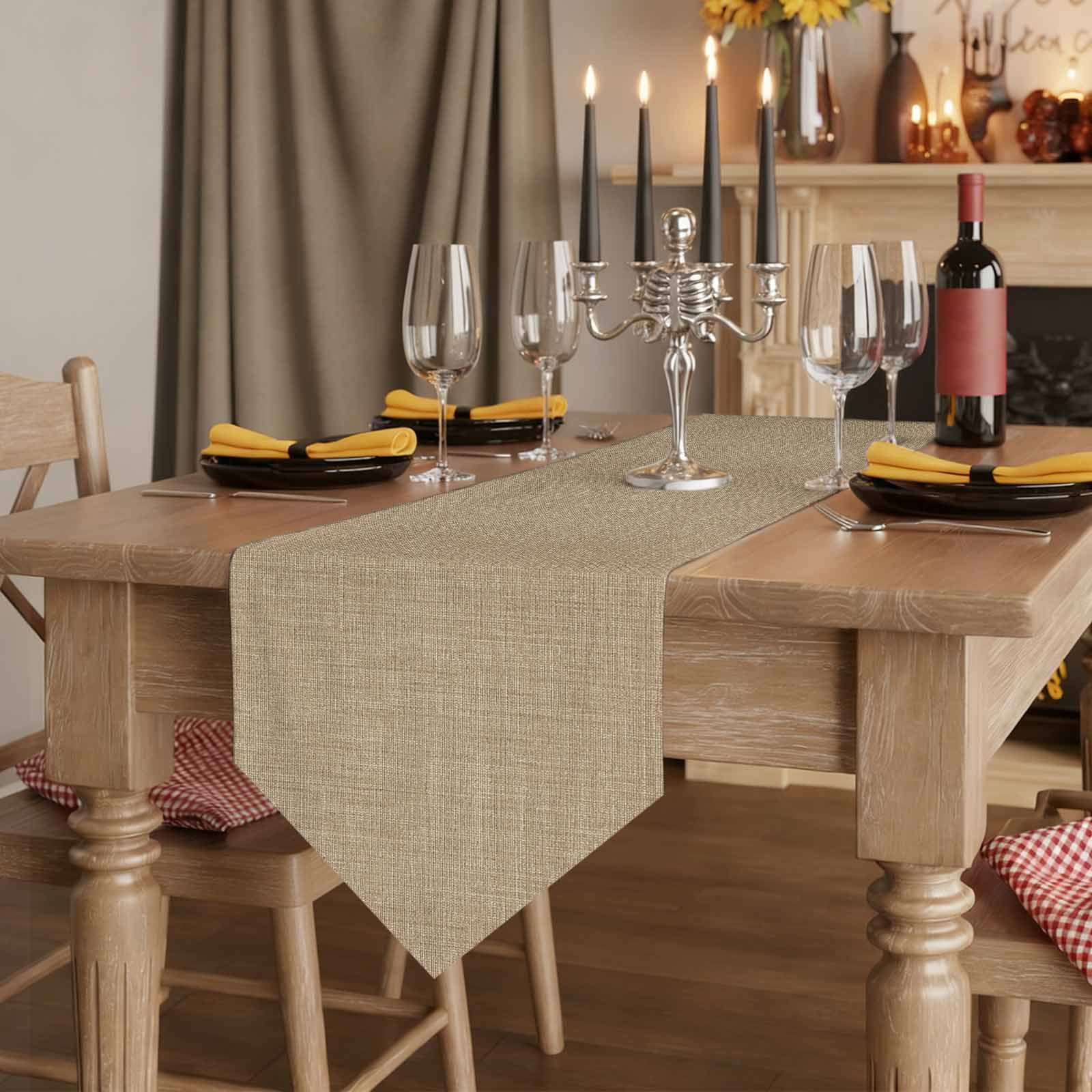 Brown Farmhouse Table Runner Linen Burlap Table Runner 36 Inches Small Vintage Country Monochrome Textured Dresser Scarves for Kitchen Island Coffee Dining Room Party Holiday Decoration 13"x36"