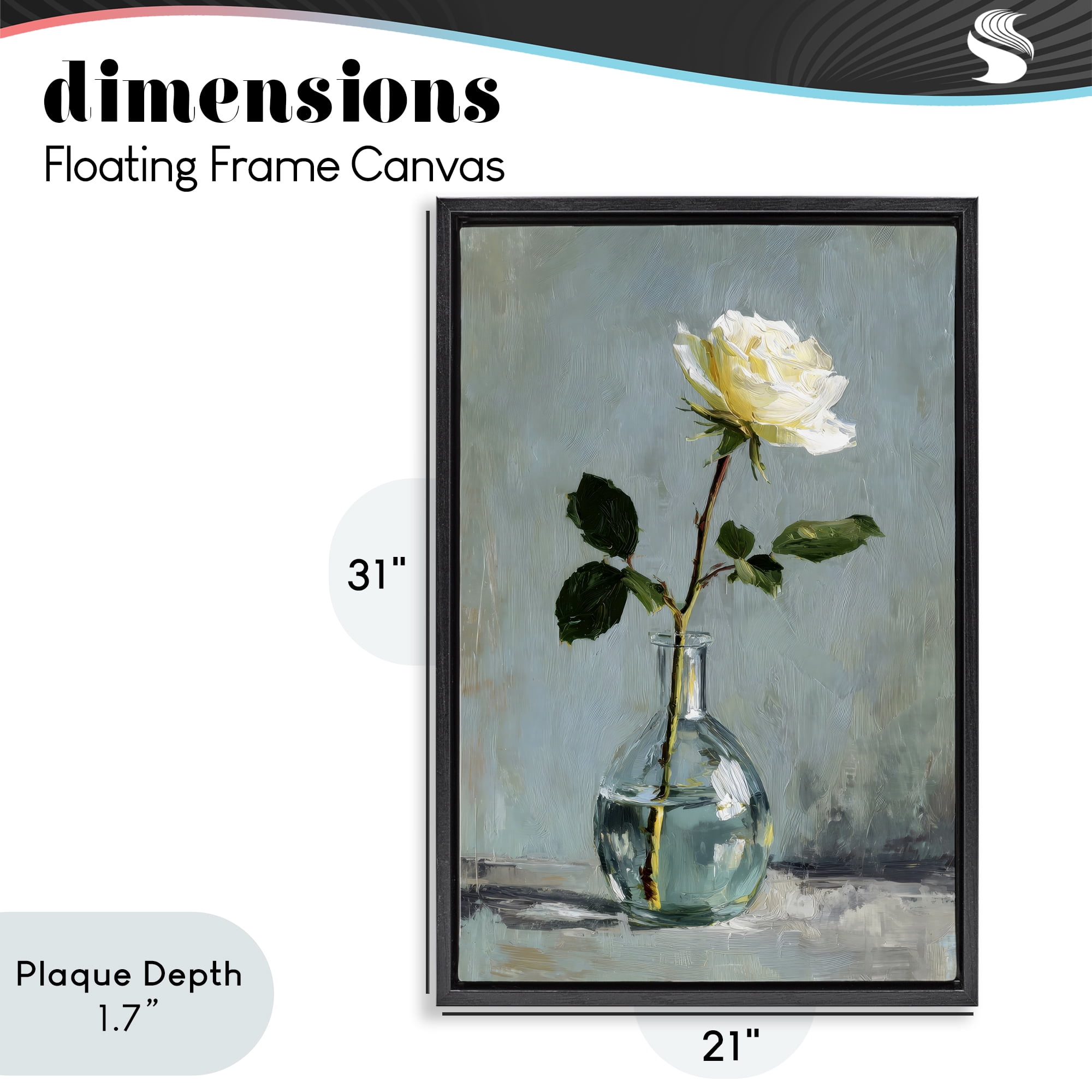 Stupell Industries Sweet White Rose in Vase Black Framed Floater Canvas Wall Art, design by Petal Prints Design