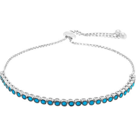 Lesa Michele Cubic Zirconia Two-Tone White Gold and Blue Sterling Silver Box Chain Slider Bracelet in Sterling Silver