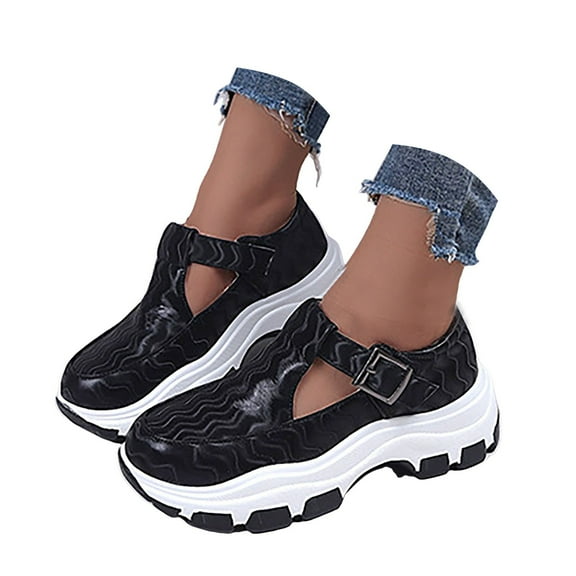 IUJSOY Platform Fashion Sneakers for Women 2025 T Strap Hook and Loop Casual Mary Jane Shoes