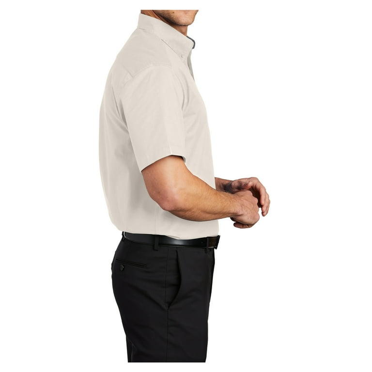Mens Short Sleeve Easy Care Cotton/Polyester Shirt Light Stone
